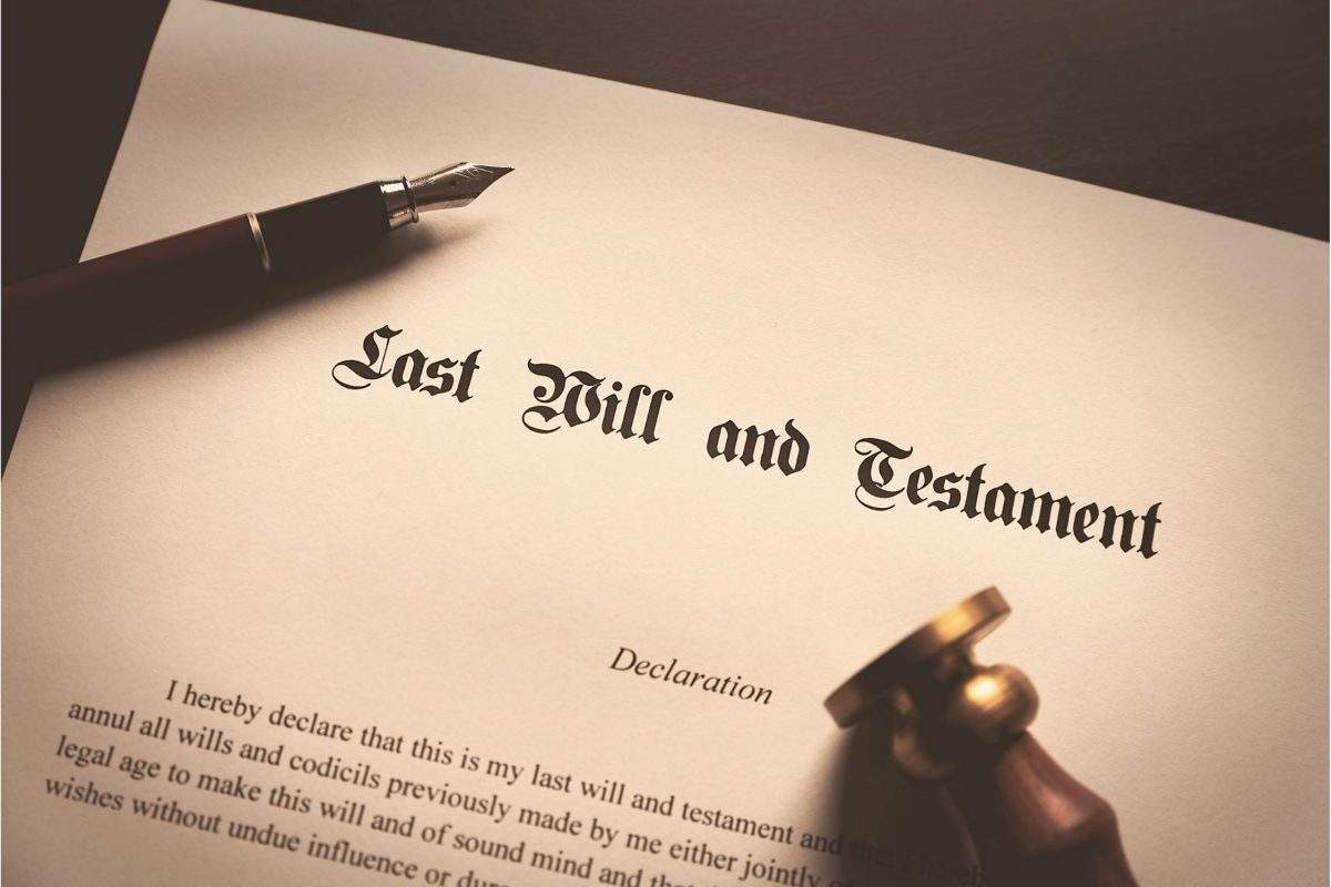 Last Will and testament, paper, stamp and pen